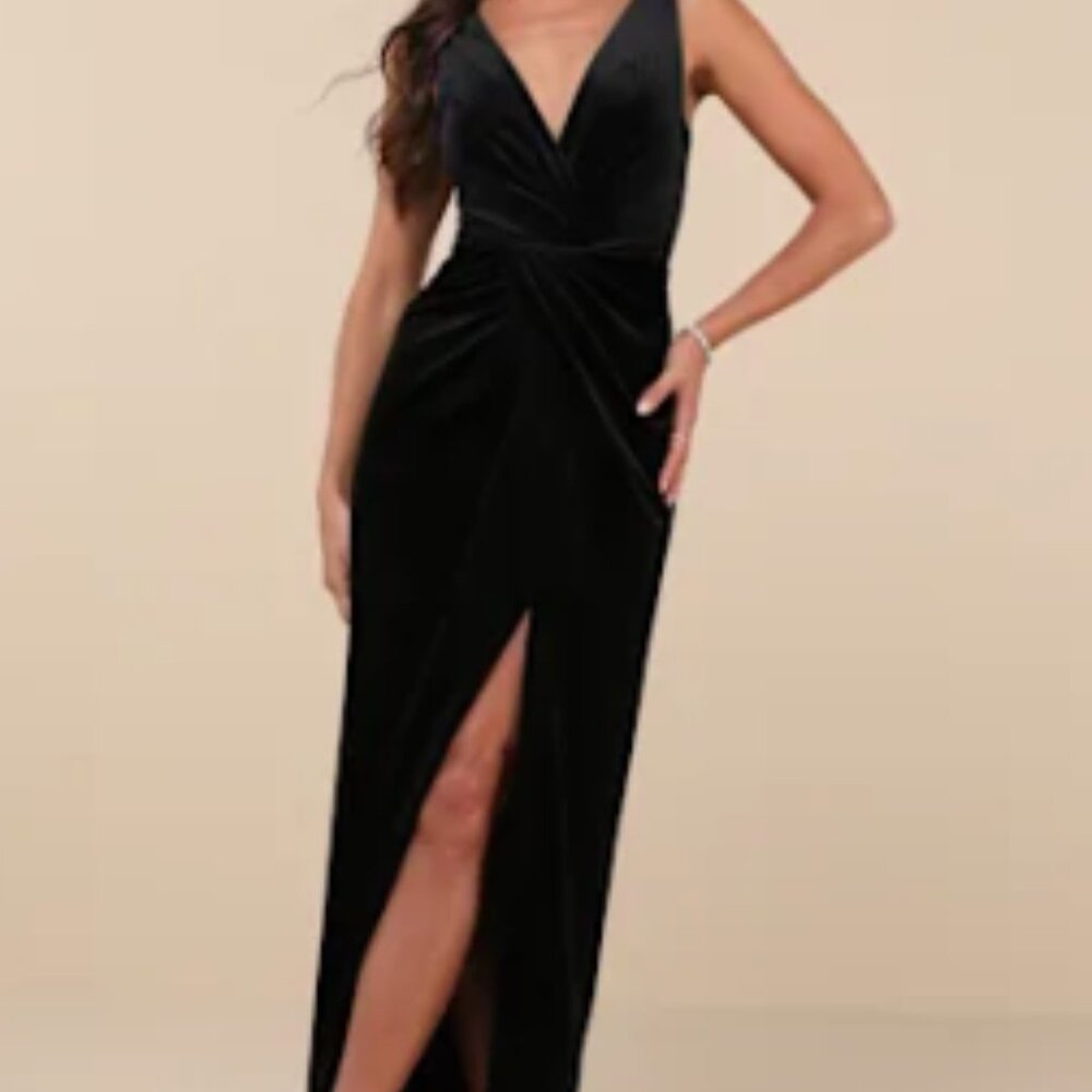 Lulus Beautiful Evenings Black Velvet Twist-front Maxi Dress - Size S